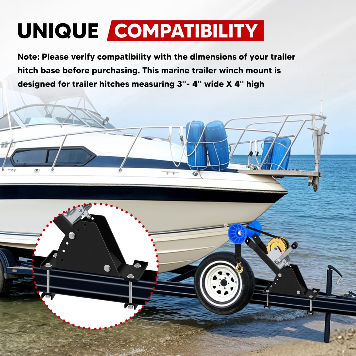 VONLX Adjustable-Angle Boat Trailer Winch Post with 1600LB Towing Winch, Winch Stand with Roller for 3" to 4" W x 4" H Trailer Tongue, Trailer Winch Stand for Speedboats, Fishing Boats & Motorboats