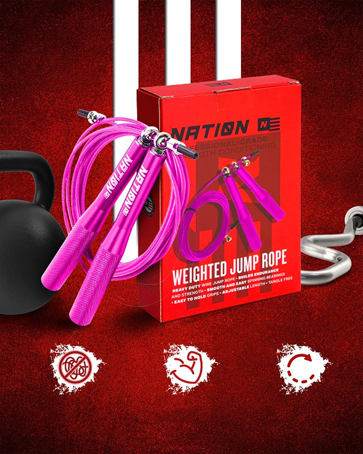 WOD Nation Adjustable Jump Rope - Aluminum Speed Rope & 360° Smooth Rotation - Durable Alloy Steel Handles for Fitness - 10 ft Adjustable Length for Boxing Workouts - Pink, Alloy Steel
