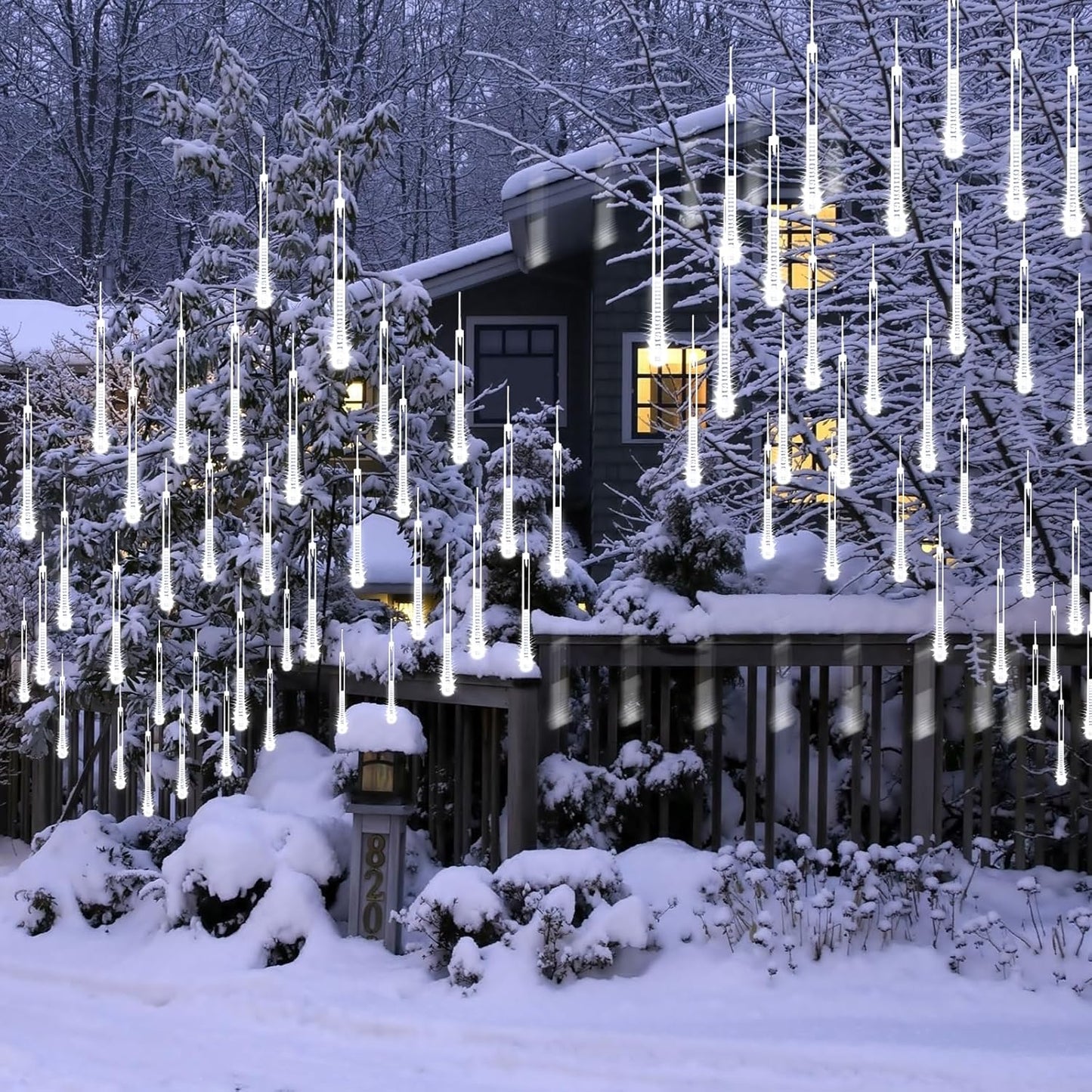 Skiennix Meteor Shower Lights - 2 Pack Outdoor Christmas Decorations with Timer | 384 LED, 30cm Tubes, Cool White