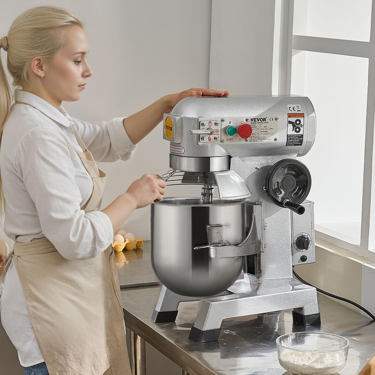 VEVOR Commercial Food Mixer, 15Qt Capacity with Timer, 500W Stainless Bowl Durable Electric Mixer for Commercial Use, 3 Speed Options 113/184/341 RPM, Includes Dough Hook & Whisk