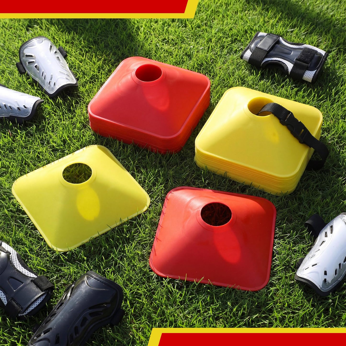 50 Pack 2 Inch Mini Cones for Sport Agility Training Small Soccer Square Field Marker Cone Practice Equipment for Football Basketball Coaching Team Activities Agility Plyometric Speed(Red Yellow)