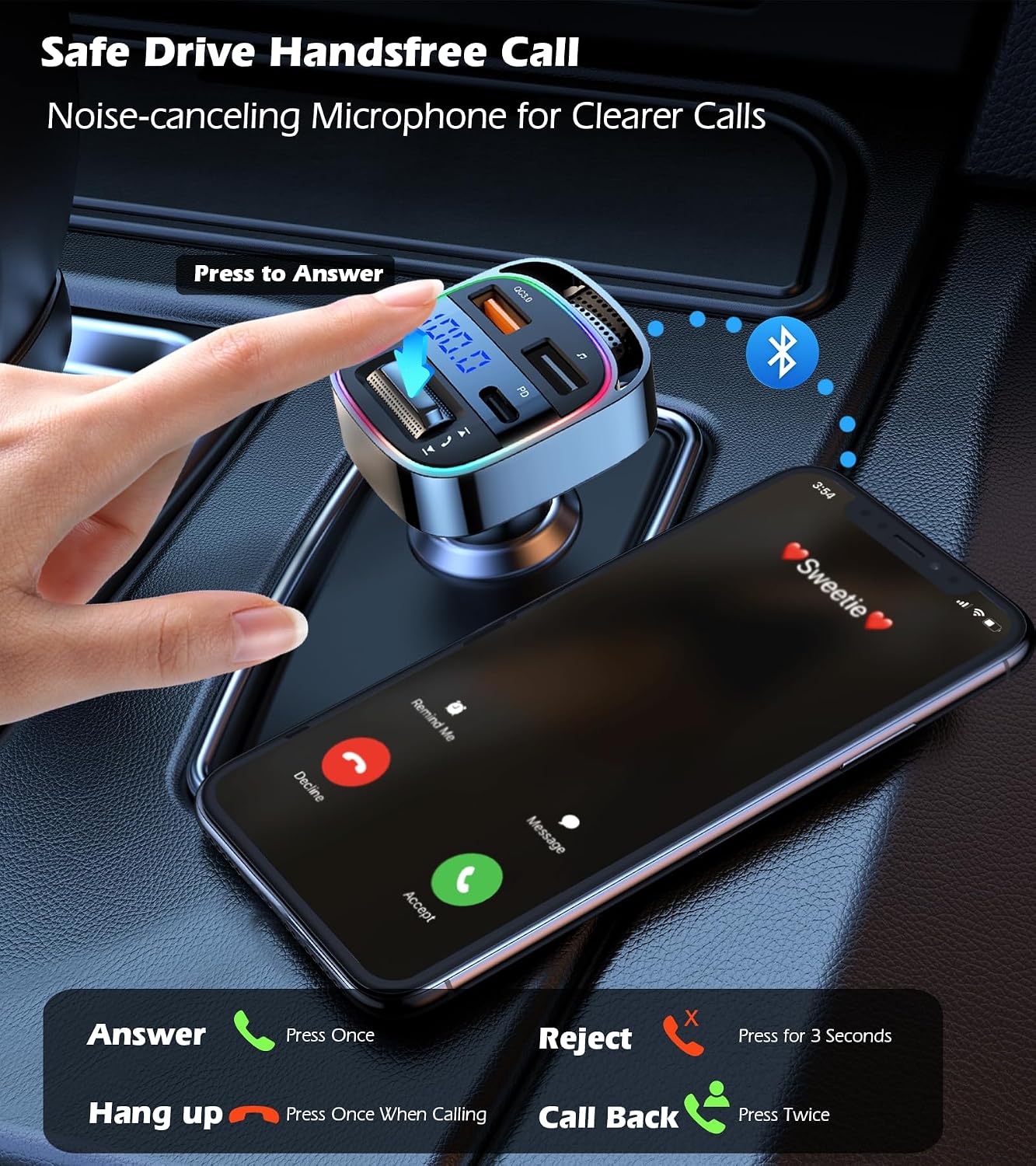 LIHAN 5.4 54W Bluetooth Car Adapter for Older Cars, PD Fast Charging FM Transmitter, Handsfree Call, Crystal Clear GPS