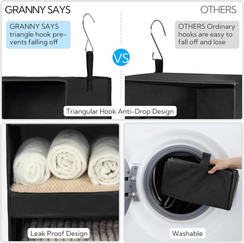 Granny Says 3-Shelf Hanging Closet Organizer - Collapsible Nursery Shelves, Black, 29.5" H X 12" W X 12" D