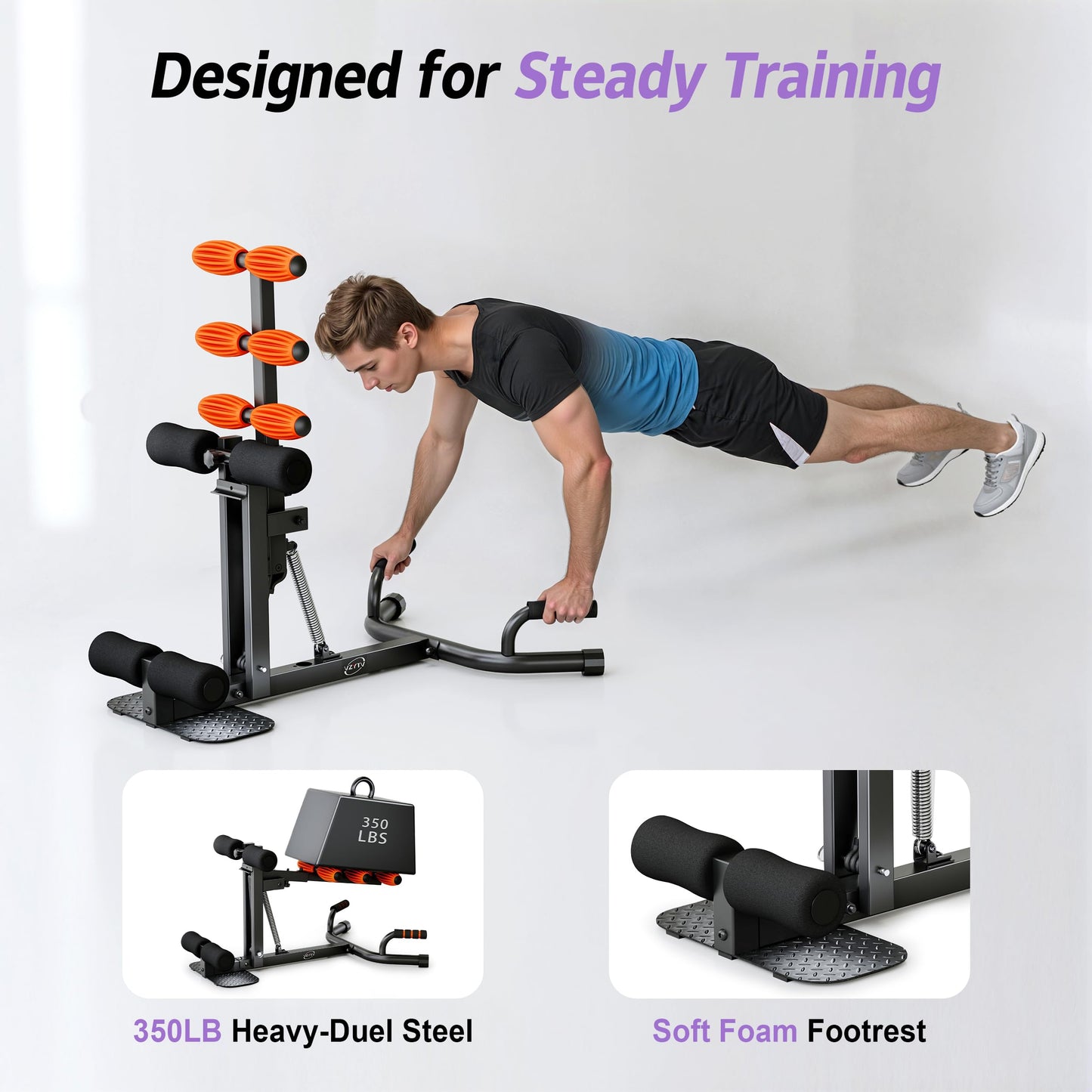 VZYTV Deep Squat Machine, Adjustable Glutes Trainer Machine, Core & Abs for Low Impact Lower Body Workouts, Home Gym Push-Up Exercises, Easy to Assemble, 350Lbs Weight Capacity