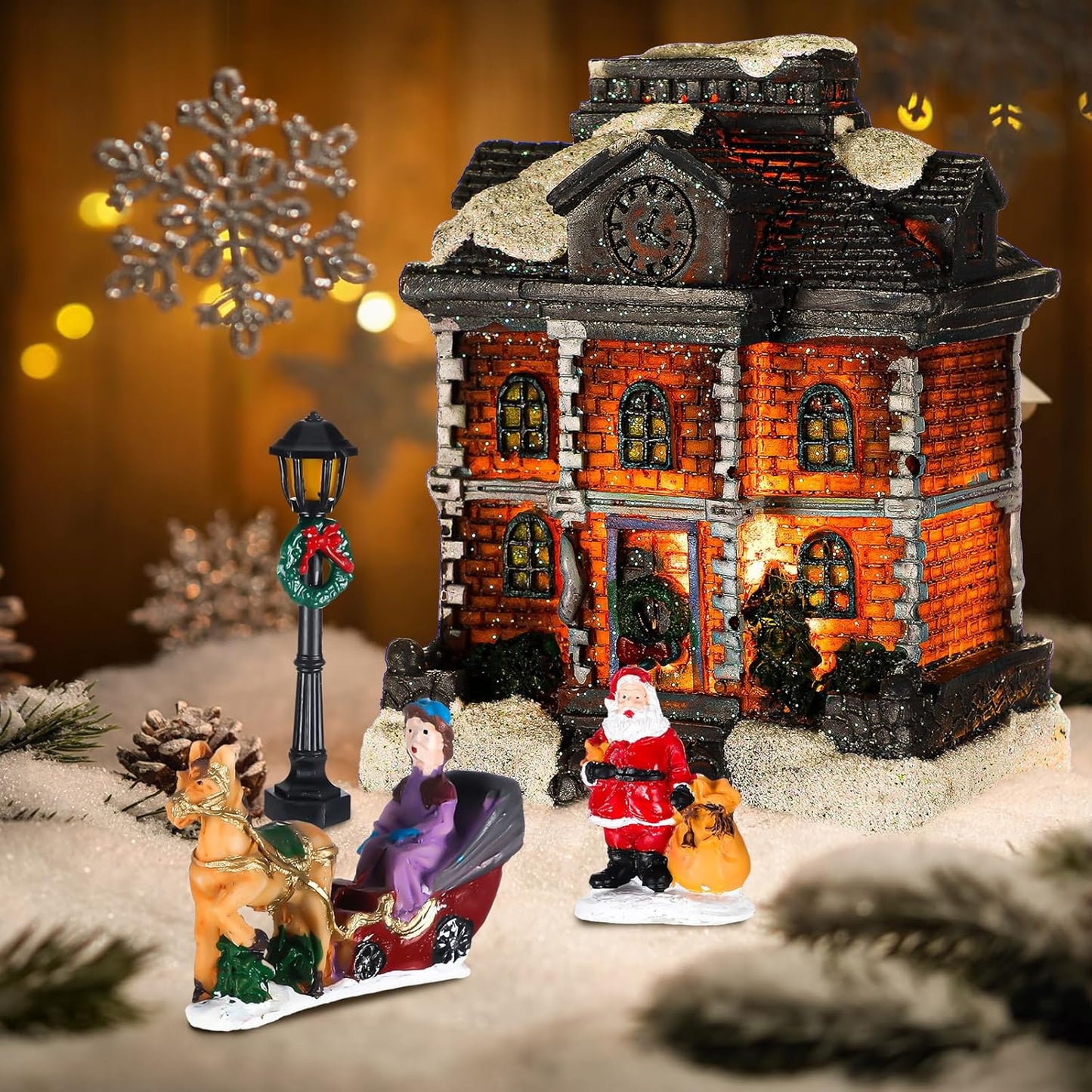 Wettarn LED Christmas Village House Set - 26 Pcs Lighted Figurines for Festive Home Decor