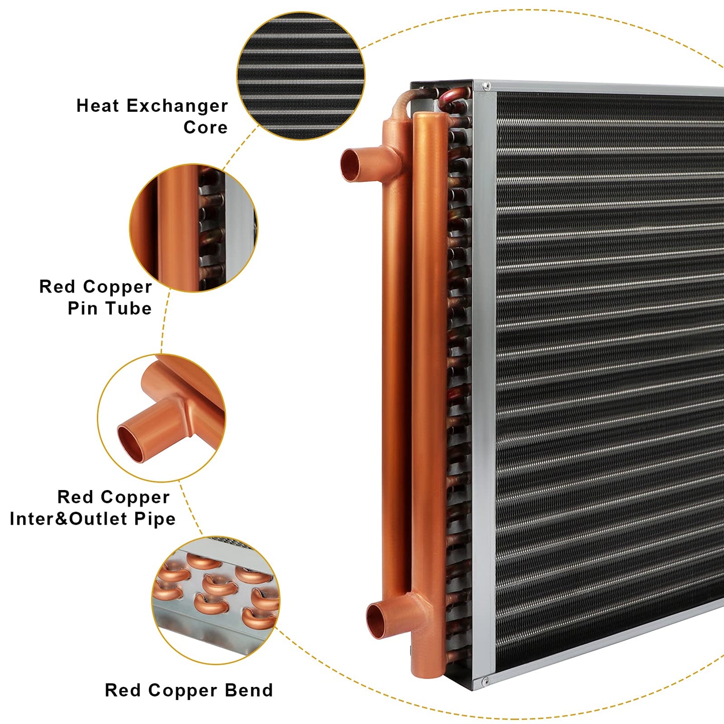 20x20 Heat Exchanger Water To Air, Forced Air Heating with 1" Copper Ports Hot Water Coil for Outdoor Wood Furnaces, Residential Heating