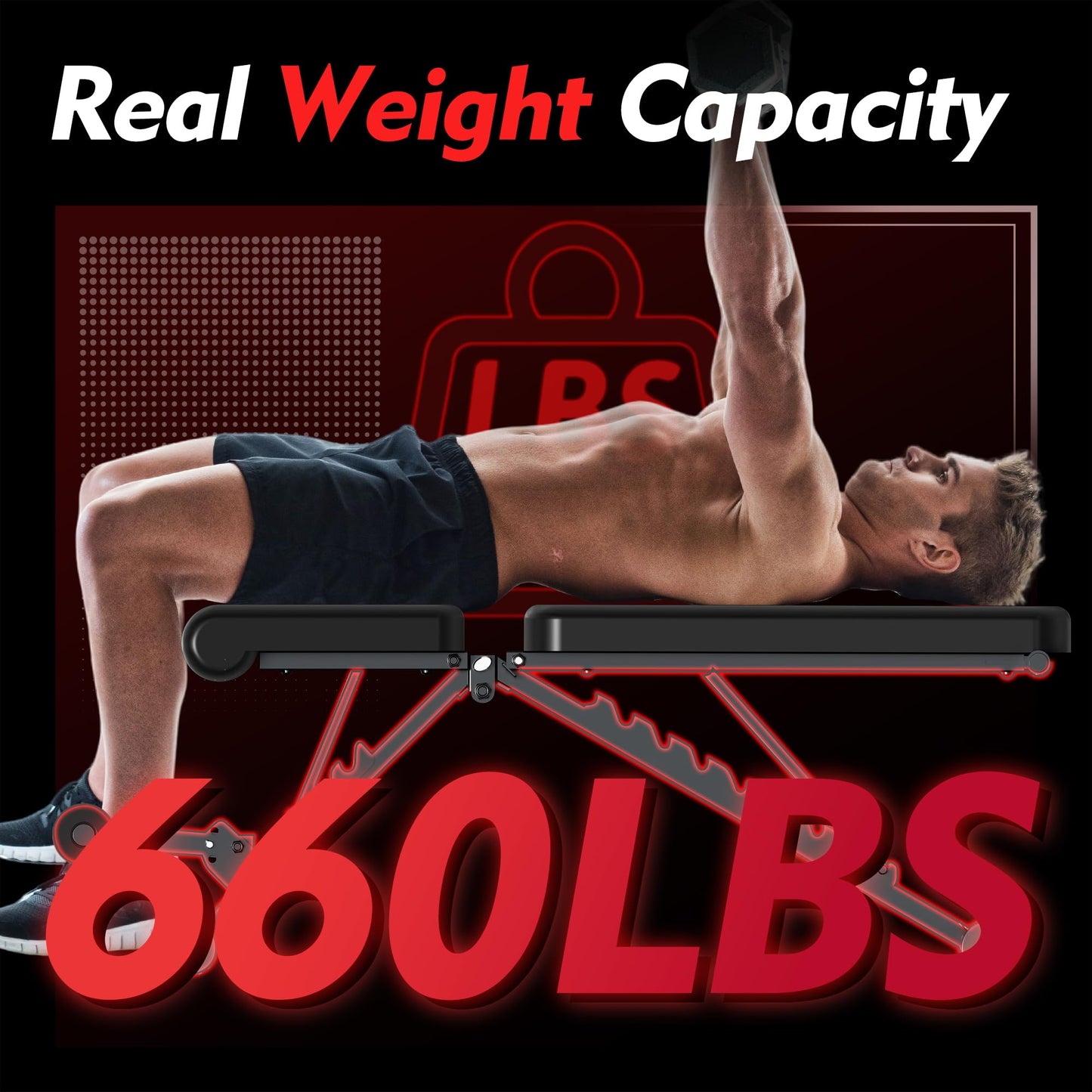 FONBEAR Adjustable Weight Bench, 660LBS Foldable Workout Bench for Full Body Strength Training, Multifunctional Bench Press Incline Decline Bench - Great for Beginners and Professional Use