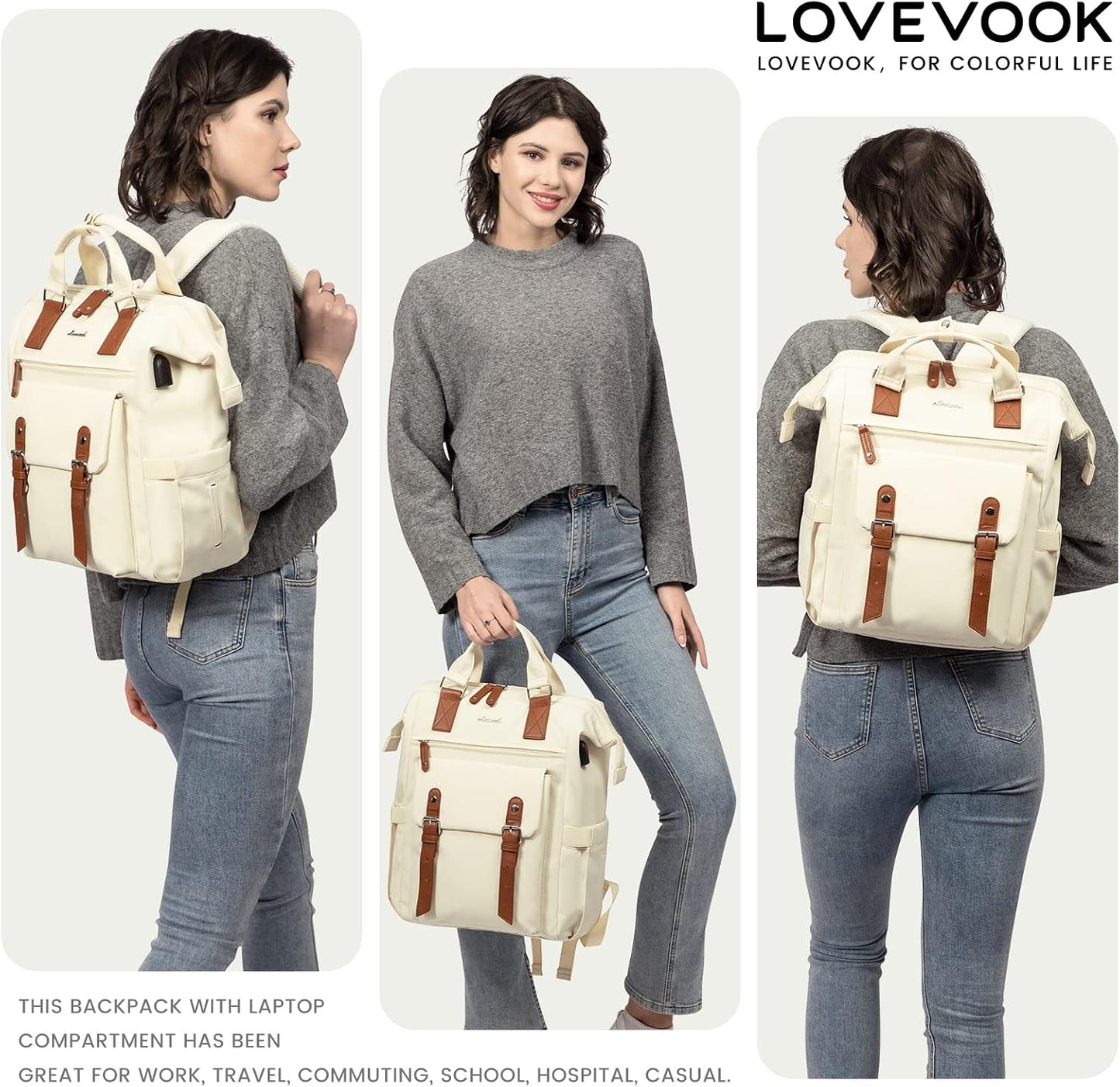 Backpack Backpack Backpack Daypack, 17 Inch, LOVEVOOK Laptop for Women Work Travel, Large Capacity Computer Purse
