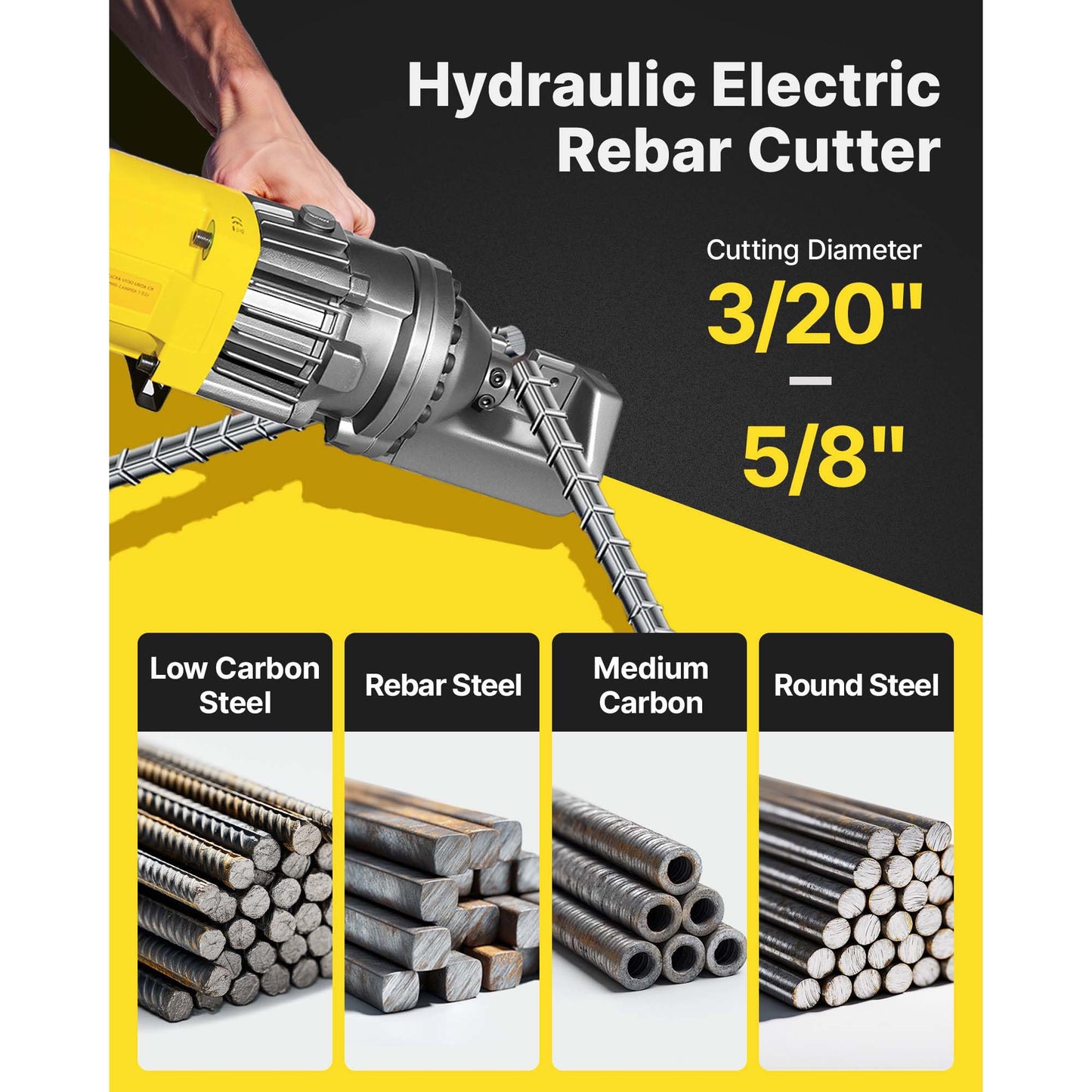 Happybuy Electric Hydraulic Rebar Cutter 900W RC-16 110V - Portable, Cuts #5 4-16mm Rebar in 3 Seconds, with Stainless Steel Carry Case