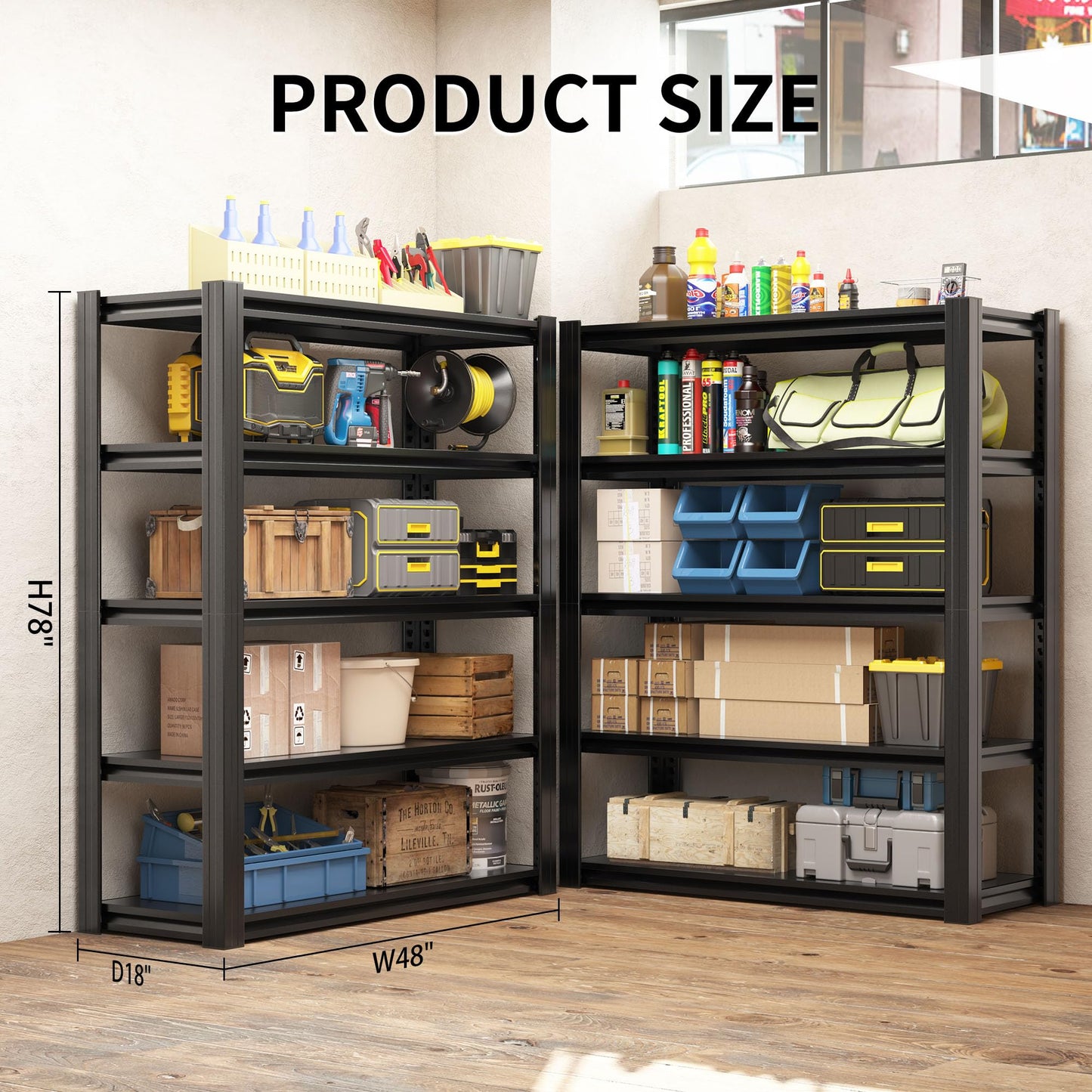 EKJ 78" H Garage Shelving 3000LBS Heavy Duty Storage Racks, Adjustable 5 Tier Metal Shelves Unit, Industrial Utility Shelves for Workshop, Basement, Home Office 78" H*47.2W*18D