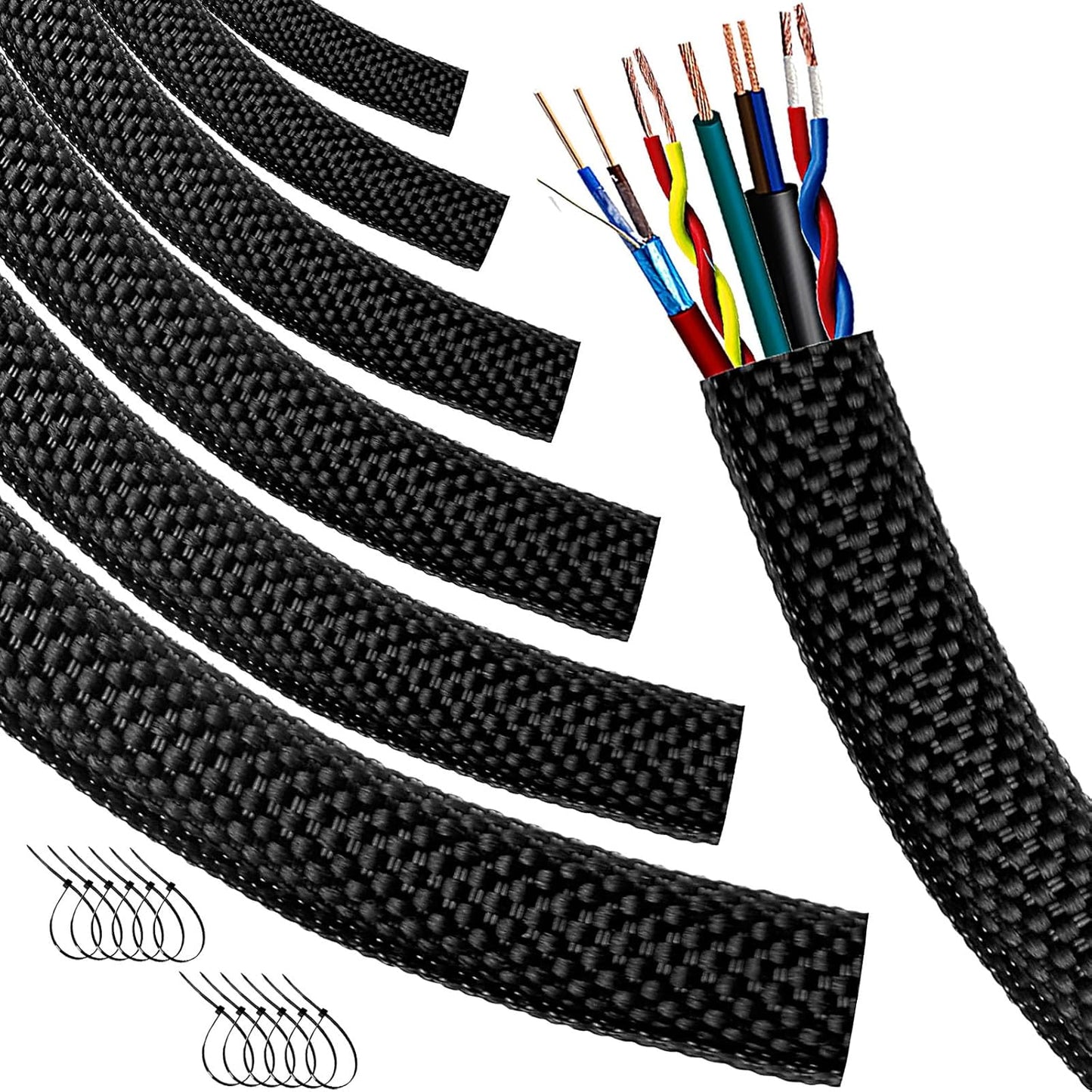 MTJSWXSY Black16ft-1/2inch Automotive Wire Loom High Temperature Braided Wraps, Split-Sleeve Heat Resistant Wiring