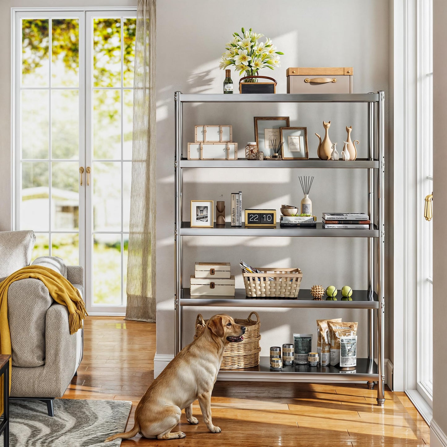 YITAHOME 5 Tier Stainless Steel Shelves 48x18x72in, NSF Metal Adjustable Shelves Unit for Kitchen, Commercial Office, Garage, Warehouse Storage, 330lb Capacity per Shelf