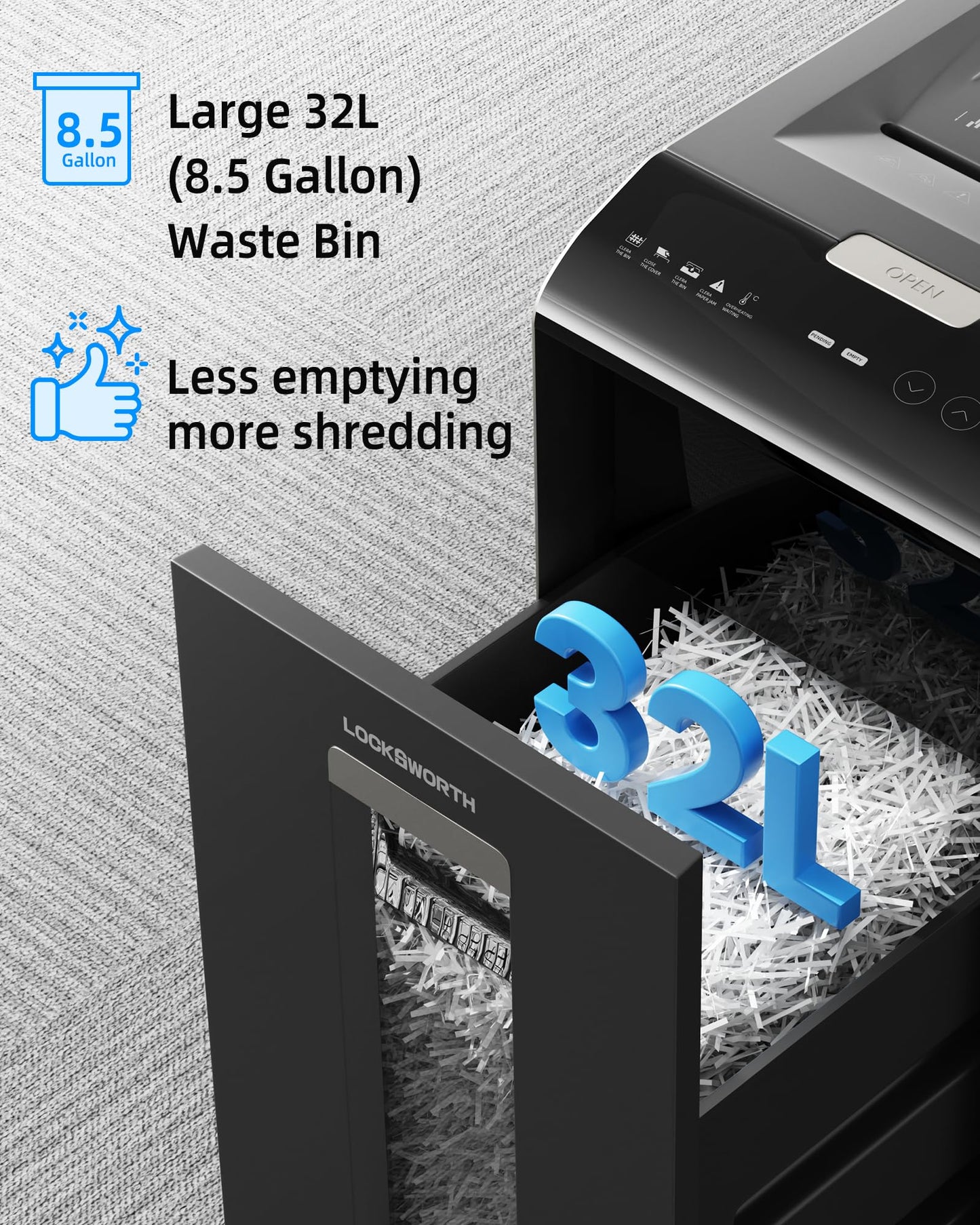 Locksworth 200-Sheet Micro Cut Shredder for Home Office, 8.5 Gallons Bin P-5 High Security Shredders for Paper, CD, Credit Card, Staple, Clip, Heavy Duty Commercial Paper Shredder with Casters