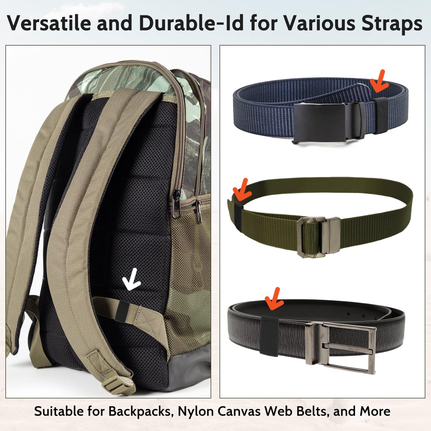 Bewudy 10 Pack Elastic Belt Keeper Strap, Nylon Canvas Web Belt Elastic Loop Keeper, Organizers Backpack Strap, Holder Retainer Band for 1.5" Wide Belts or Straps (Black)