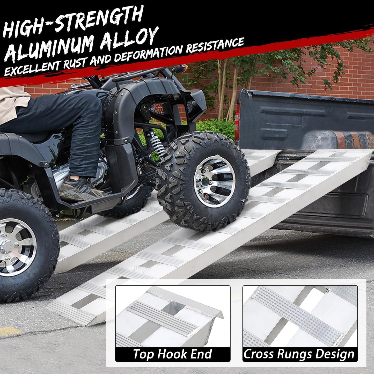 GarveeTech 94"x 15"Aluminum Trailer Ramps, 6000 Lbs Capacity Heavy-Duty Loading Ramps with Top Hook Attaching End, Universal Alu Loading Ramp for Truck Auto,Tractor,Motorcycle, Lawn Mower