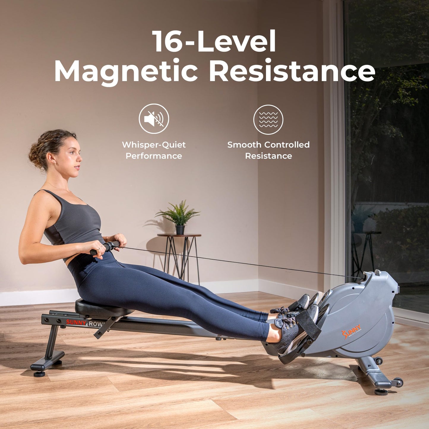 Sunny Health & Fitness Smart Dual Rail Magnetic Rower, 16-Level Quiet Resistance for Home Workouts, Full Body Low-Impact Cardio Rowing Machine, Free SunnyFit App Connect, 300 LB Capacity - SF-RW524079