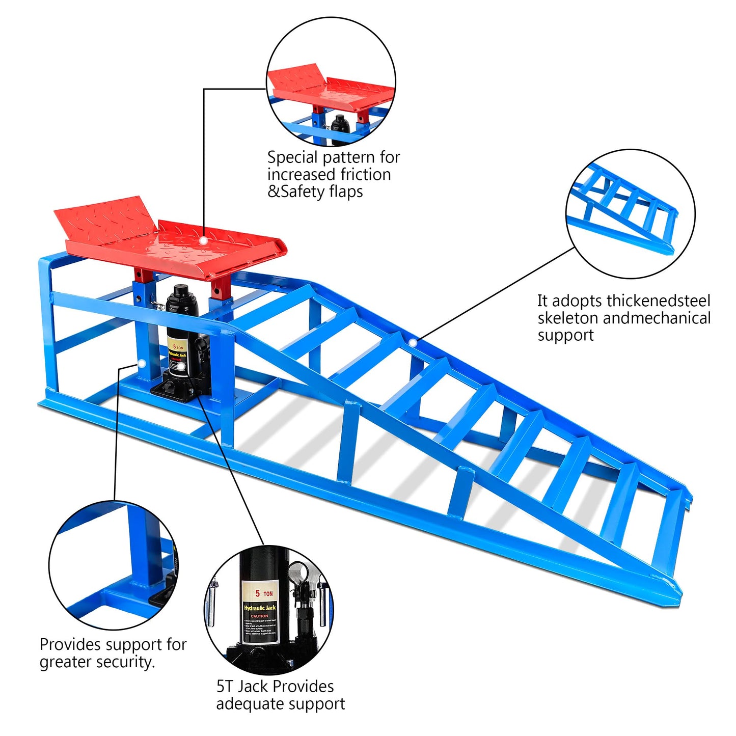 Car Ramps for Oil Changes Vehicle Ramps for Garage 2 Ton (4500 lb) Lifting Capacity, Nestable & Portable Auto Service Ramp （Red Blue）