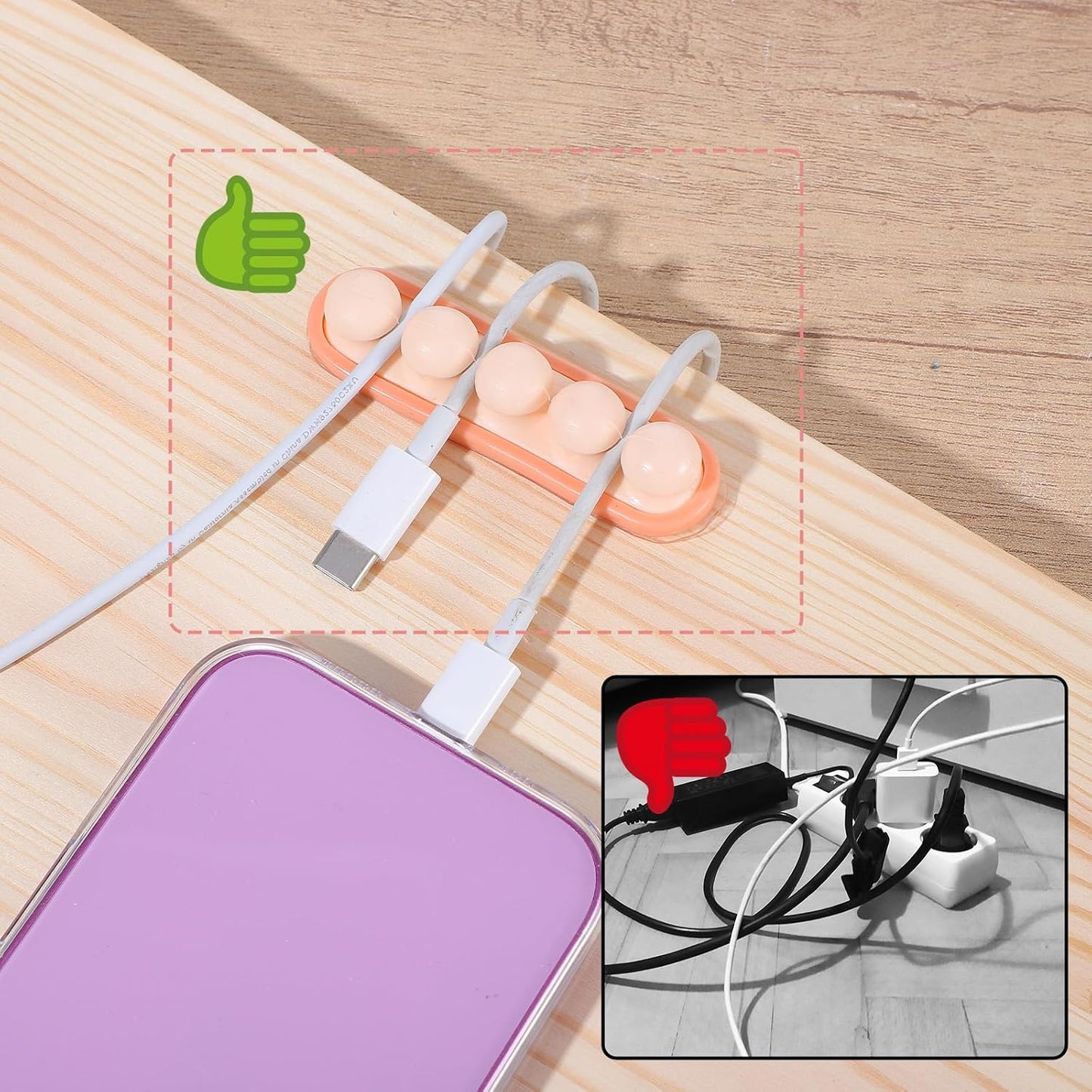 YBEATY 6 Pcs Pea Cable Clips Cord USB Holder Organizer Wire Management Cute Self-Adhesive Desk Cord Organizer Clip