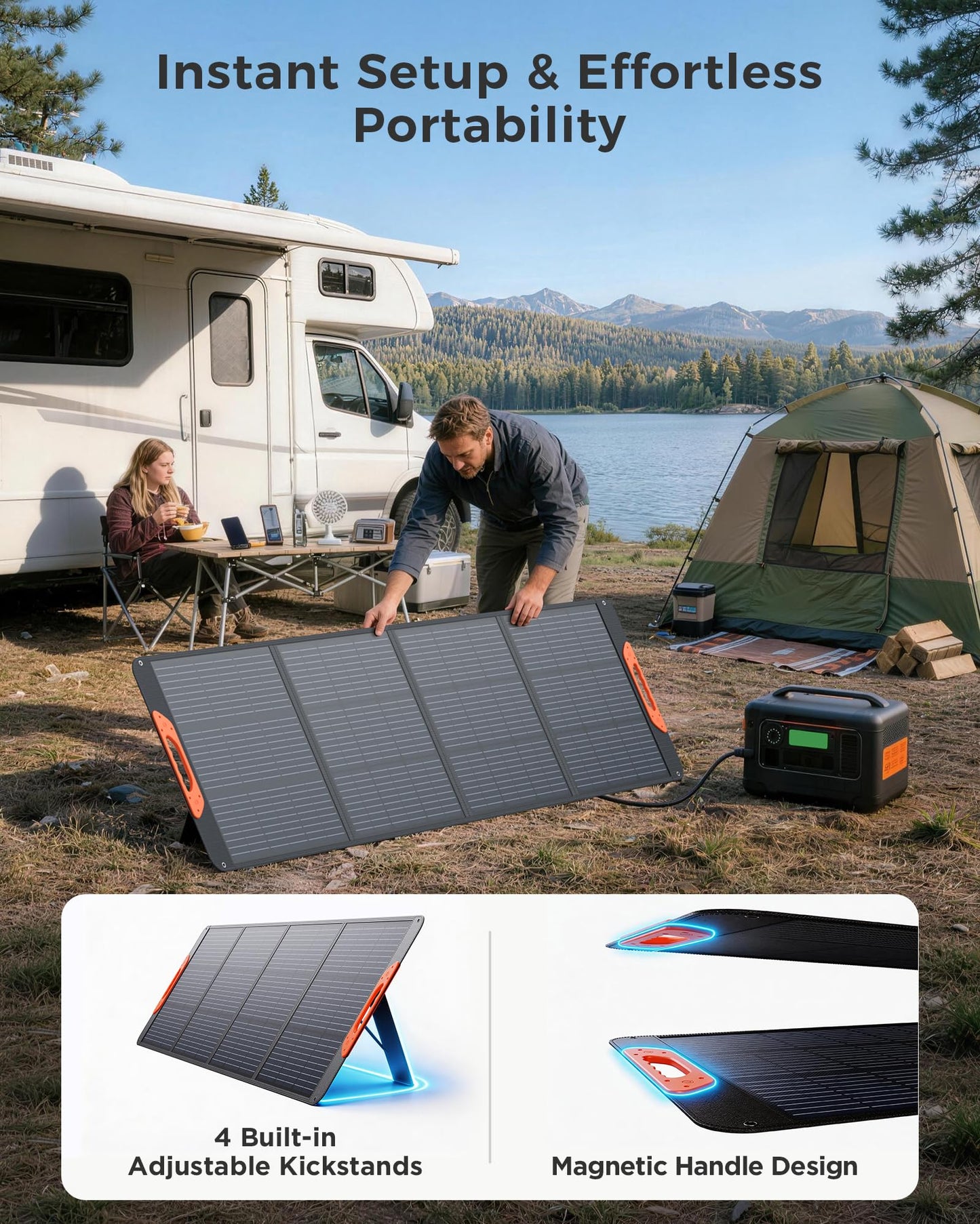 ZOUPW 200W Portable Solar Panel for Power Station,23.5% Efficiency Mono Foldable Solar Charger with 4 Kickstands for Jackery 1000 V2/Bluetti/EcoFlow/Anker,IP67 Waterproof for Camping RV Power Backup