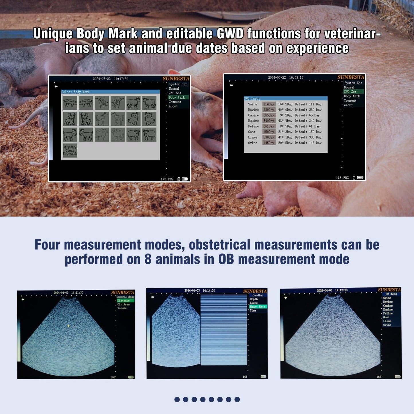 SUNBESTA Veterinary Ultrasound Machine A20, 3.5MHz Convex Probe, Aluminum Alloy Design, Rechargeable+ Carrying case, Friendly to Beginners, for Dog Kennels, Pig Farm and Sheep Farm Pregnancy Check