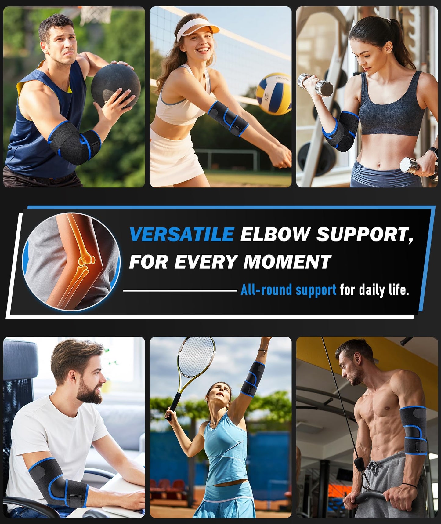 OXYSAIKO Elbow Brace for Tennis Elbow & Tendonitis- Adjustable Compression Sleeve Strap for Sports Injury, Bursitis, Arthritis Pain Relief, Elbow Support for Men & Women