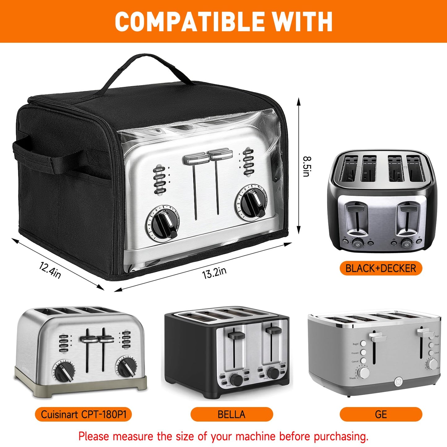 Toaster Cover 4 Slice with Aluminum Foil Lining and Base Compatible with Cuisinart/BELLA/Black and Decker,Cover Only,Black