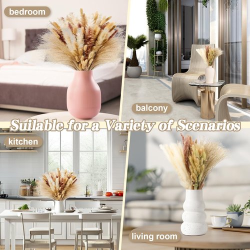 Le courant 17" 100Pcs Dried Pampas Grass Decor, Naturally Small Boho Pampas Grass with Bunny Tails & Reed Grass for Home Table Decor, Wedding, Rustic Farmhouse Party Decorations, White and Brown