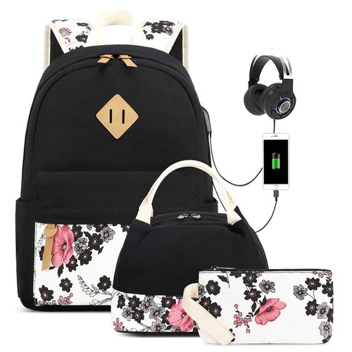 FADOVYE Travel Laptop Backpack School Backpacks for Teen Girls Women, Kids Bookbag Travel Daypacks with Lunch Bag and Pencil Bag, Floral