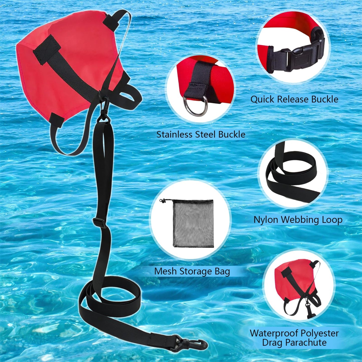 Adjustable Swim Parachute Belt - Resistance Training Stationary Swimming Belts Set for Swimmers Build Speed & Endurance for Pool, Ocean Water