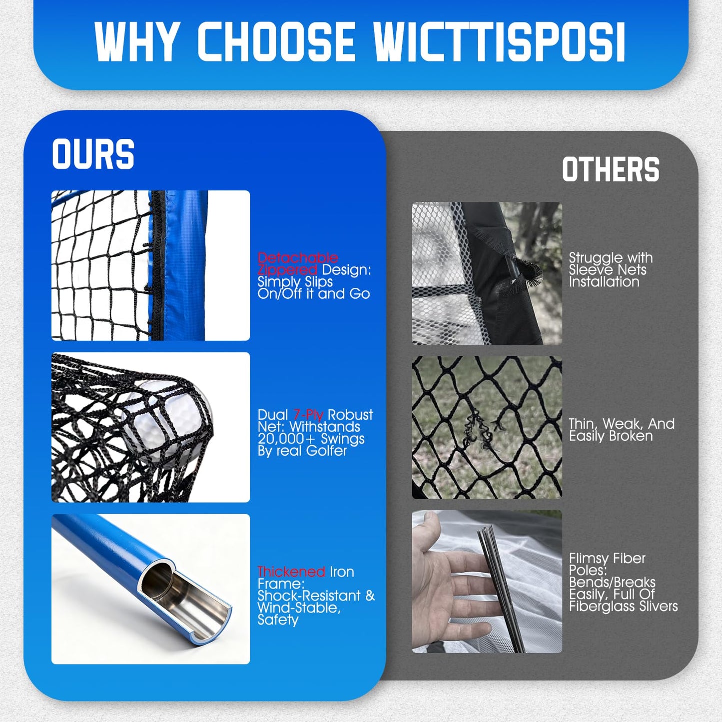 Golf Hitting Net with Extra Striking Net, 7x7ft Heavy Duty Golf Practice Net for Golfers Backyard Driving Swing, Golf Impact Net Cage Metal Frame with Storage Bag and Elevated Base, Indoor Outdoor Use