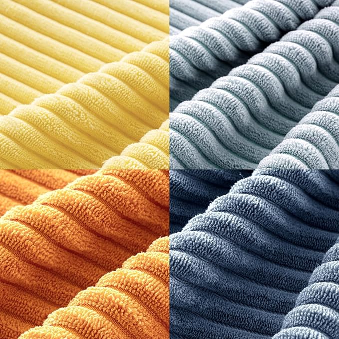 MIULEE Pack of 4 Blue-Orange Corduroy Decorative Throw Pillow Covers 20x20 Inch Soft Boho Striped Pillow Covers Modern Farmhouse Home Decor for Summer Sofa Living Room Couch Bed