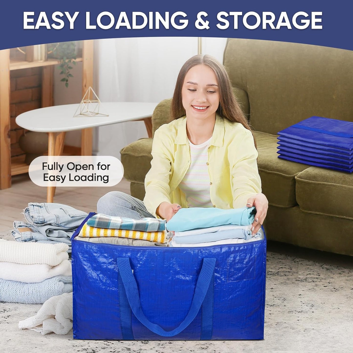 TICONN Extra Large Moving Bags - Heavy-Duty Storage Totes with Zippers & Handles | 30 Gallon, 16 Pack