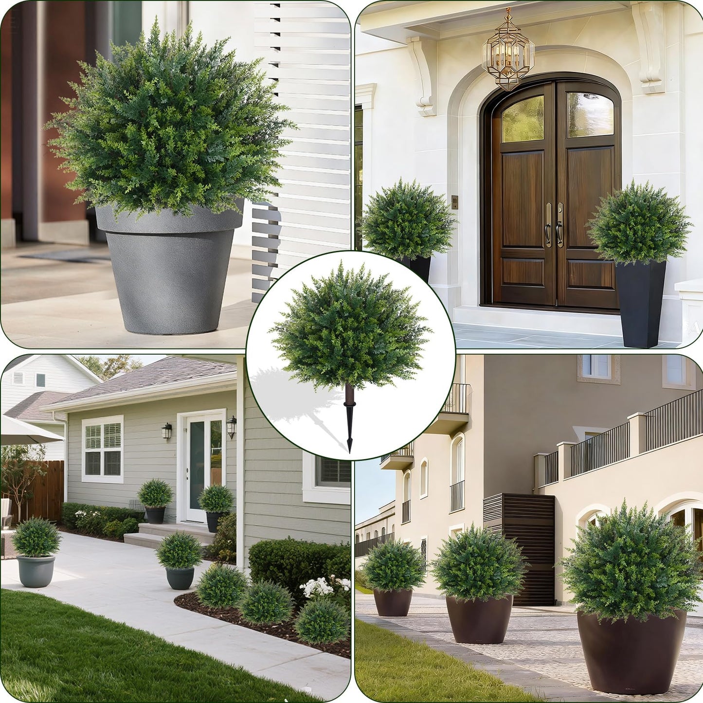 Waipfaru Artificial Plants Outdoor, 2Pcs 23'' Artificial Cedar Topiary with Ground Spike, UV-Resistant Fake Plants Fake Bushes Shrubs for Outdoor Indoor Garden Front Porch Decor