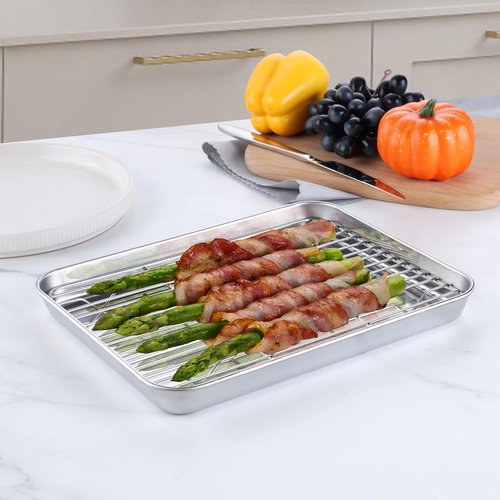 Homikit Stainless Steel Baking Sheet with Cooling Rack - 10.5 x 8 Inches, Rust-Free & Dishwasher Safe