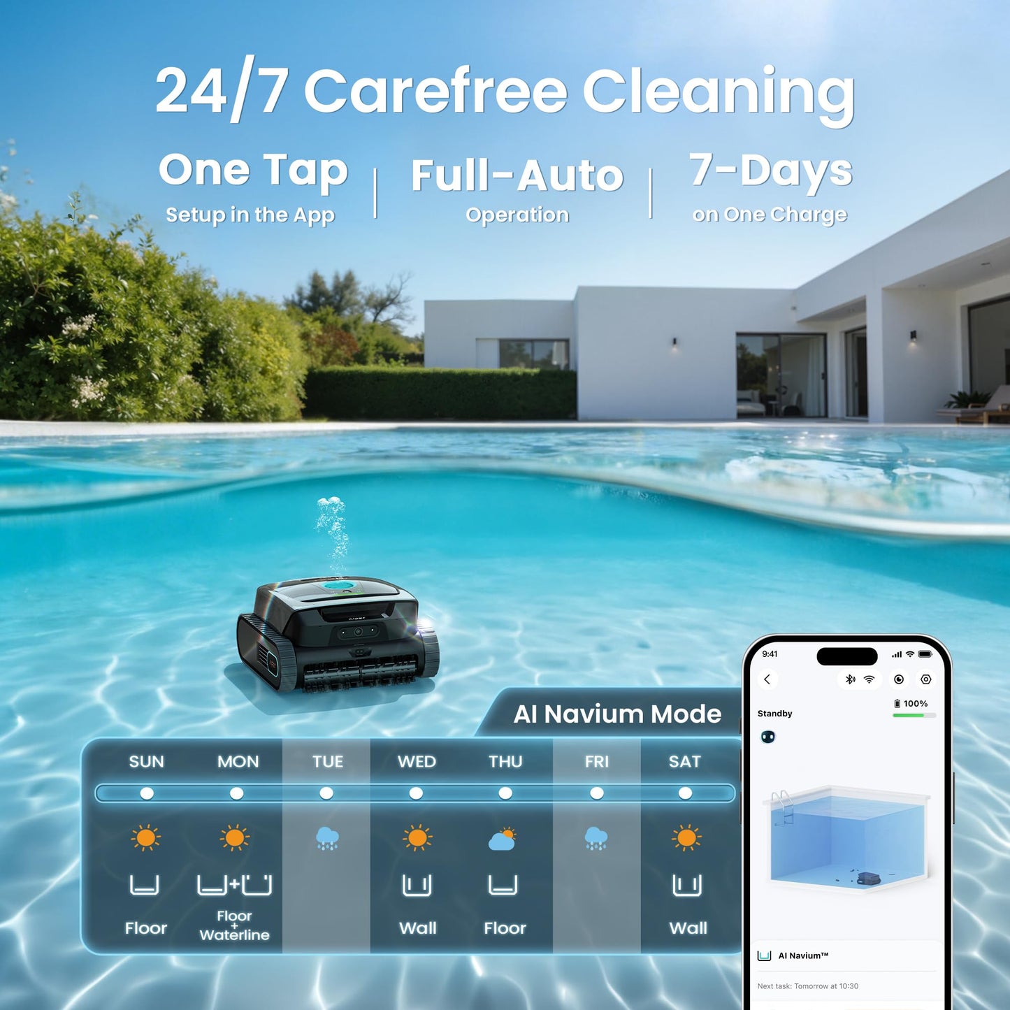 AIPER Scuba V3 AI Vision Cordless Robotic Pool Cleaner, Include Wireless Charging Dock, Smart Waterline Parking & Featherlight Design, Micromesh Multi-Layer Filtration, Grey