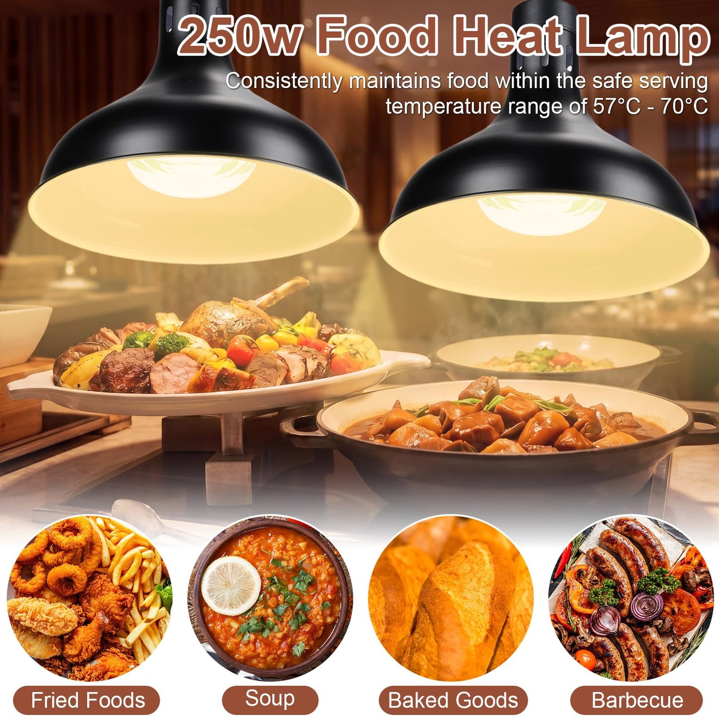Nuanchu 2 Sets Food Heat Lamps Retractable Food Warmer Lamp with 110v 250w Heating Bulb Restaurant Hanging Warmer for Restaurant Buffet Home Kitchen Catering, Dia 29cm(Black)