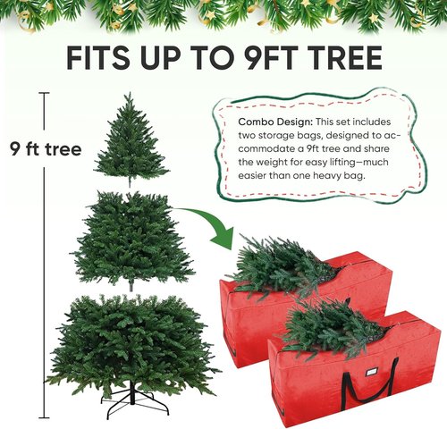 BALEINE Christmas Tree Storage Bag - Heavy Duty 9 ft Extra Large with Reinforced Handles & Dual Zippers | Grey, 2-Pack Combo