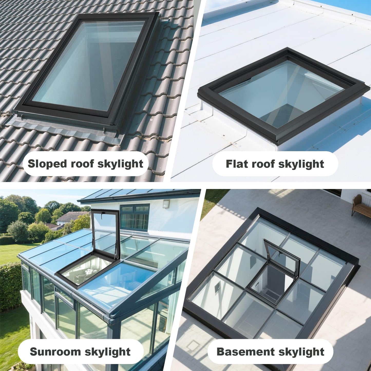 OXBZKMY Skylight Window for House Roof, Tempered Glass Roof Hatch, Sloped Flat Roof Window for Attic and Sun Room (31.5 x 31.5 in)