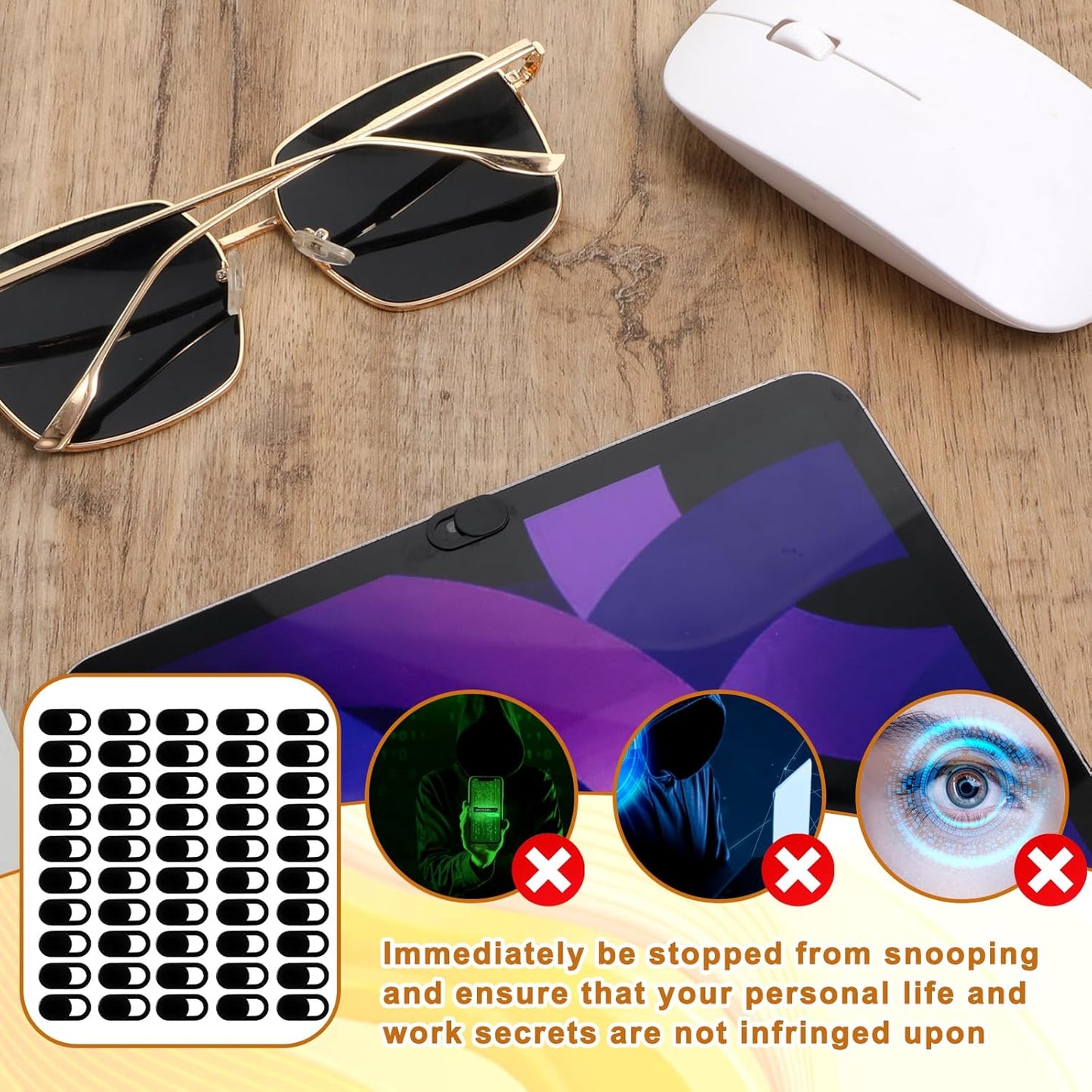 Alrhso 50 0.023 Inch Pcs Webcam Cover Slide, Ultra-Thin Universal Camera Privacy Cover Black Phone Camera Covers Slide