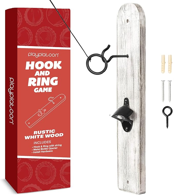 Play Platoon Hook and Ring Toss Bar Game for Adults - Wood Toss Ring Game for Adults - Perfect Home, Basements, & Bar Gifts