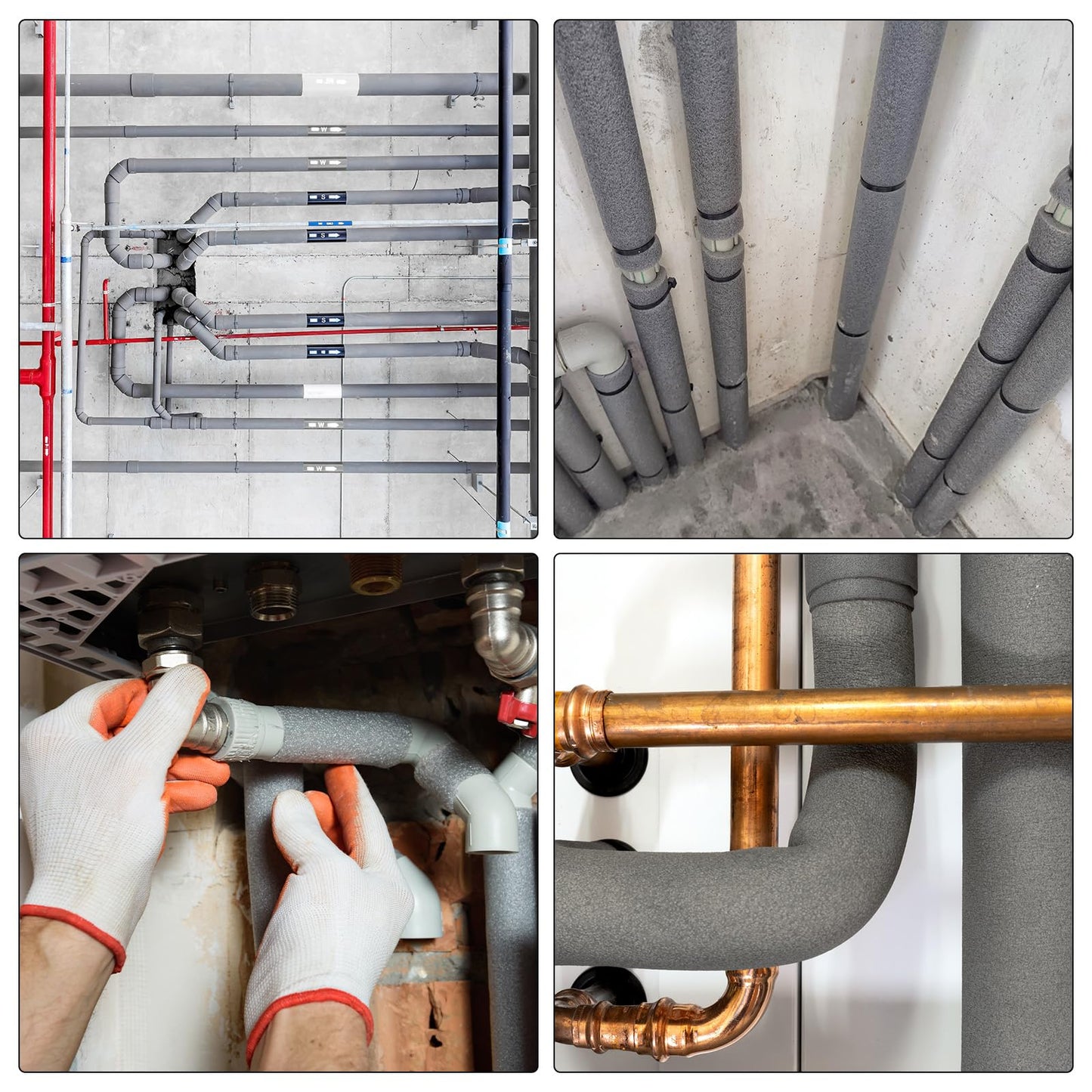 MECCANIXITY 4pcs Pipe Insulation Foam Tube Pipe Lagging 15mm(9/16 Inch) ID 25mm OD 3ft Freeze Protection for Copper Pipe, White