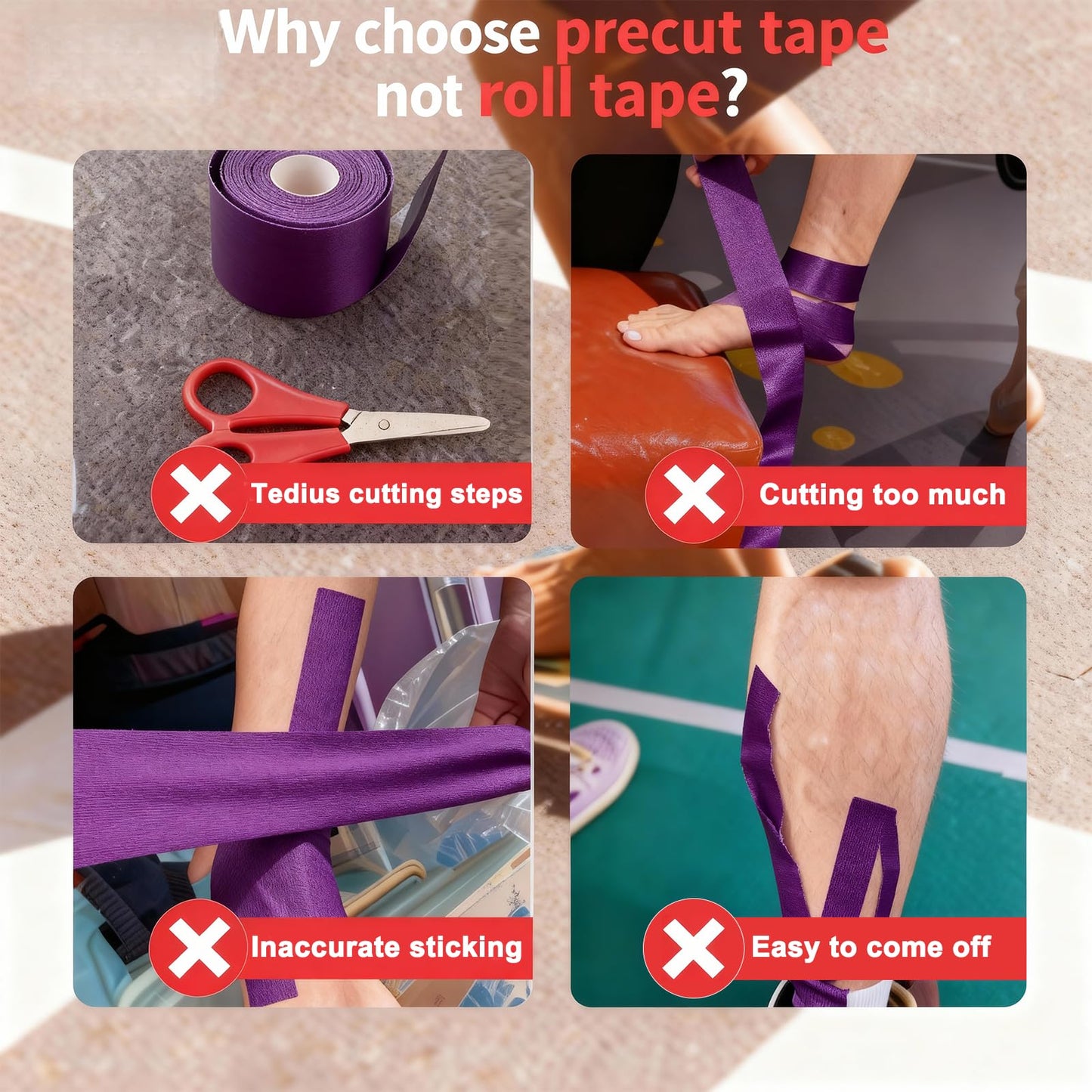 IEADEN Precut Kinesiology Tape for Knees, 10 Pcs, Upgraded, Knee Support & Stability, Knee Pain Relief Athletic Tape - Waterproof & Elastic, Breathable Hypoallergenic Latex-Free Tape, Purple