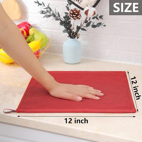Homaxy Kitchen Dish Cloths - Ultra Soft 100% Cotton Waffle Weave, Quick Drying, 12 x 12 Inches, 6-Pack, Brick Red