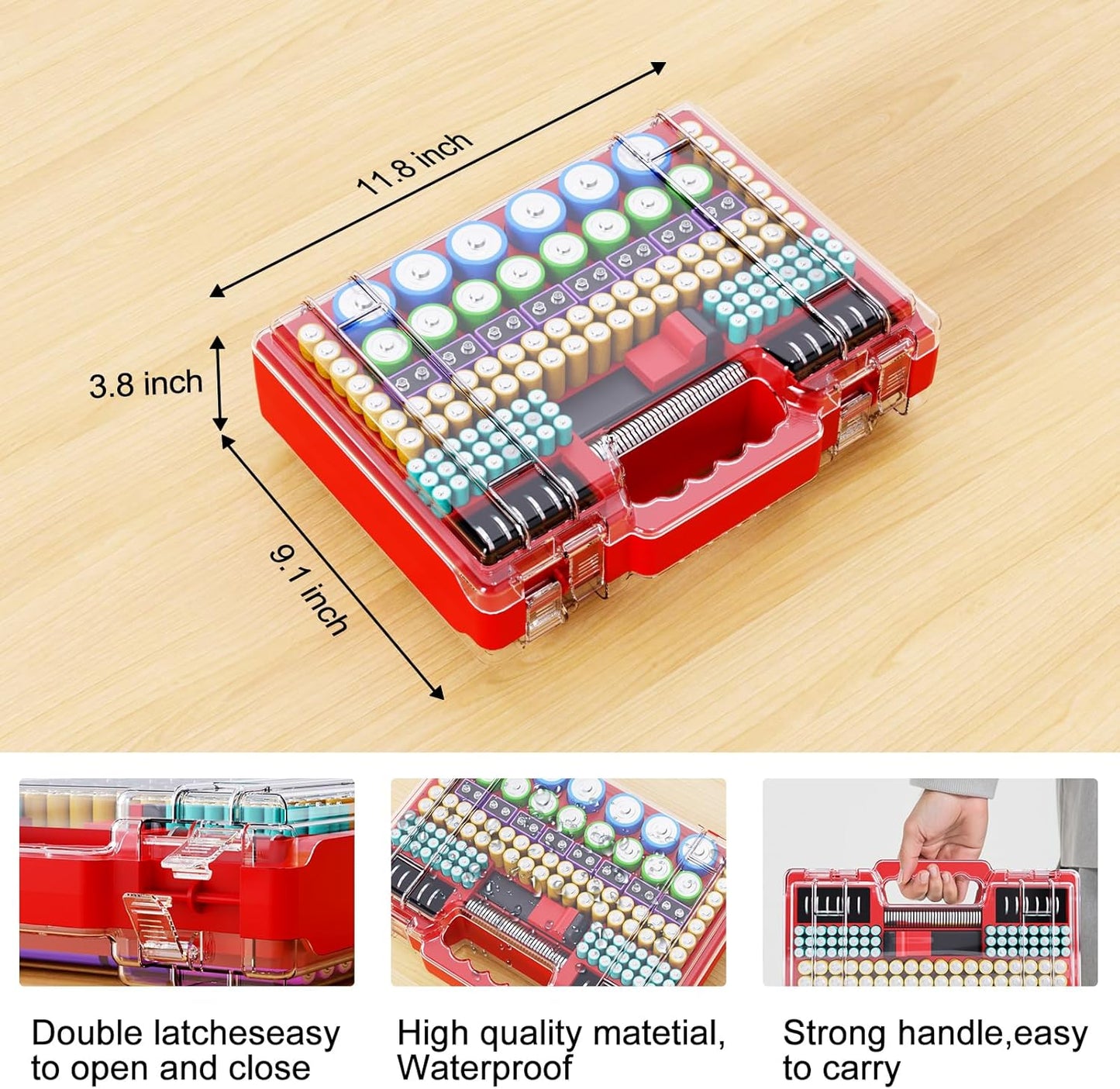 Tututry 262+ 4A 23A 9V 3V 4LR44 CR3 CR123A 18650 Battery Organizer Storage Holder Box Case with Tester, Ultra-Large