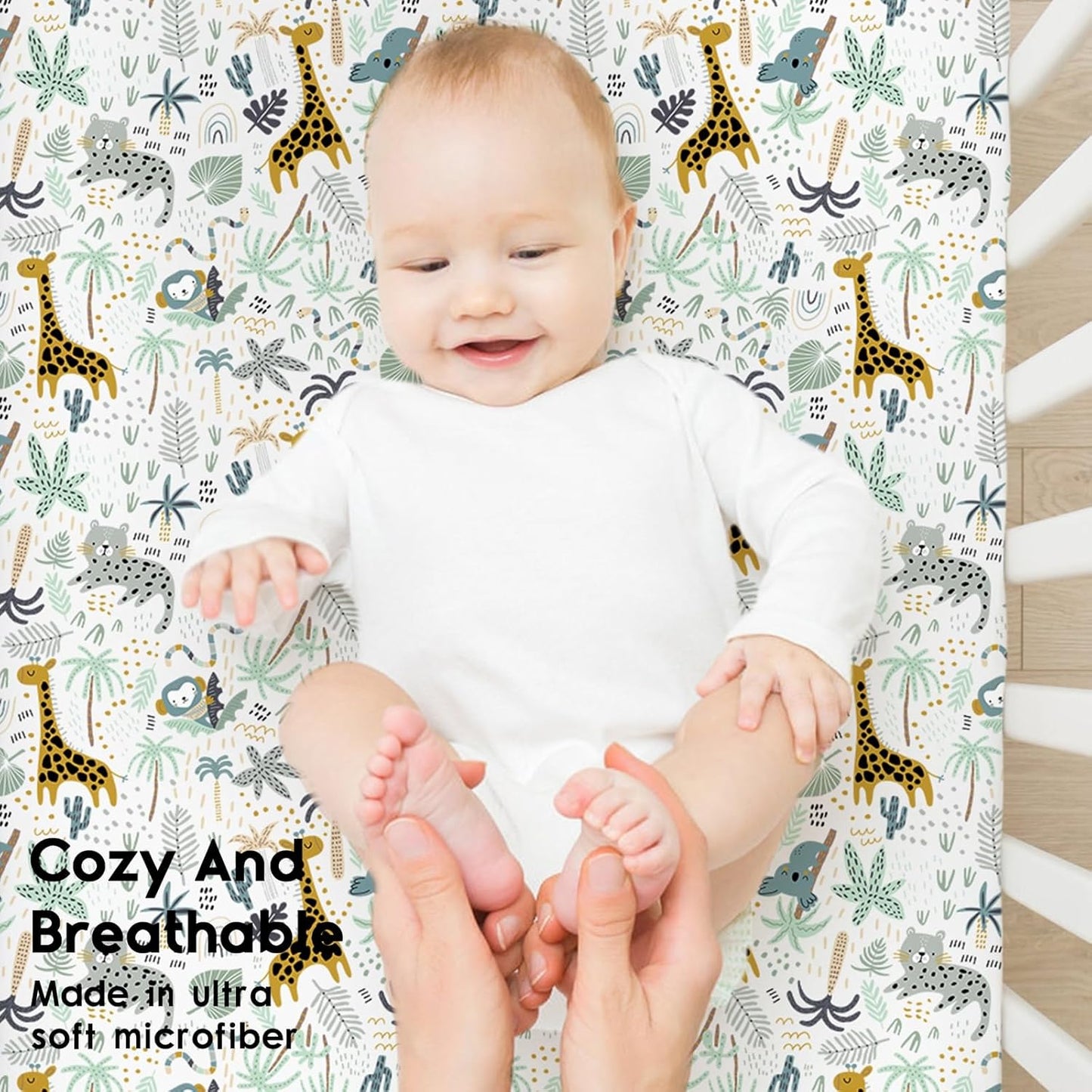 Yoofoss Fitted Baby Crib Sheets - Super Soft Microfiber 2-Pack for Standard Crib & Toddler Mattress | Green & Giraffe Design 28x52x8in