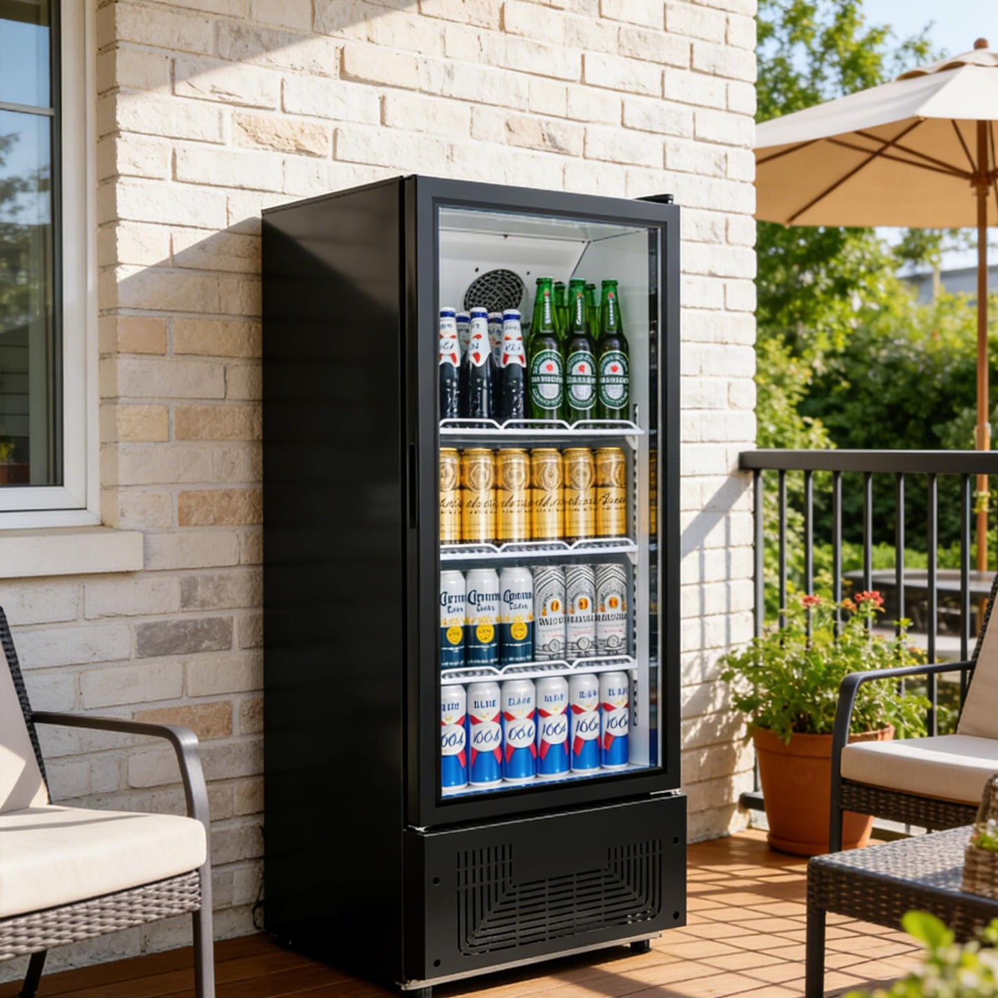 BINGERMA 6.5 Cu.Ft Commercial Beverage Refrigerator Glass Door Upright Drink Cooler Display Fridge with Adjustable Shelves and LED Light for Restaurant Bar Store Office