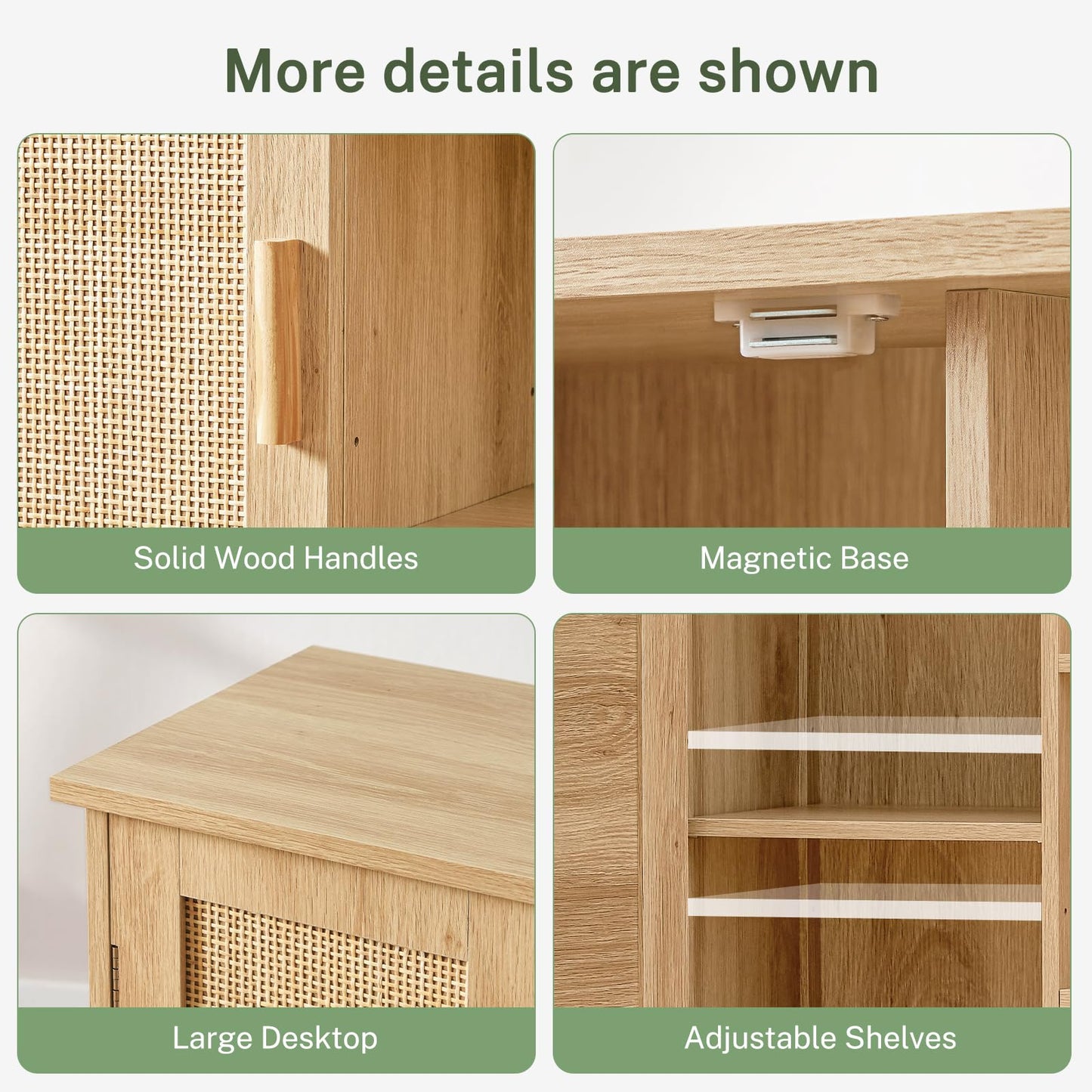 Iwell Rattan Storage Cabinet with 4 Adjustable Shelves, Coffee Bar Cabinet, Sideboard Buffet for Kitchen, Living Room, Entryway, Natural