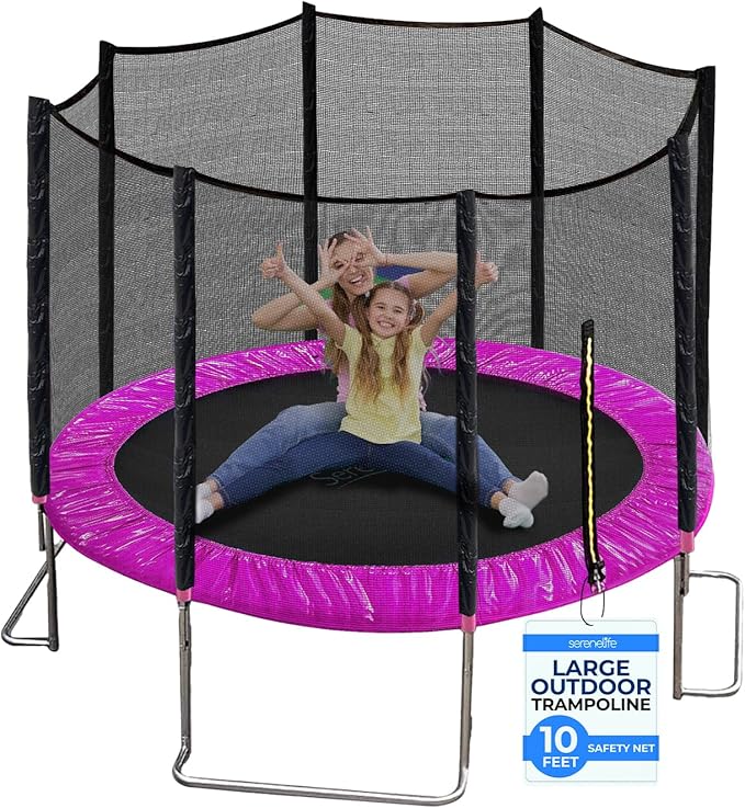 SereneLife 10ft Outdoor Trampoline with Safety Net Enclosure - Large Backyard Trampoline for Kids, Teens & Adults, Weather-Resistant Jumping Mat, Sturdy Frame, Perfect for Family Fun, 120"x120"x100.8"