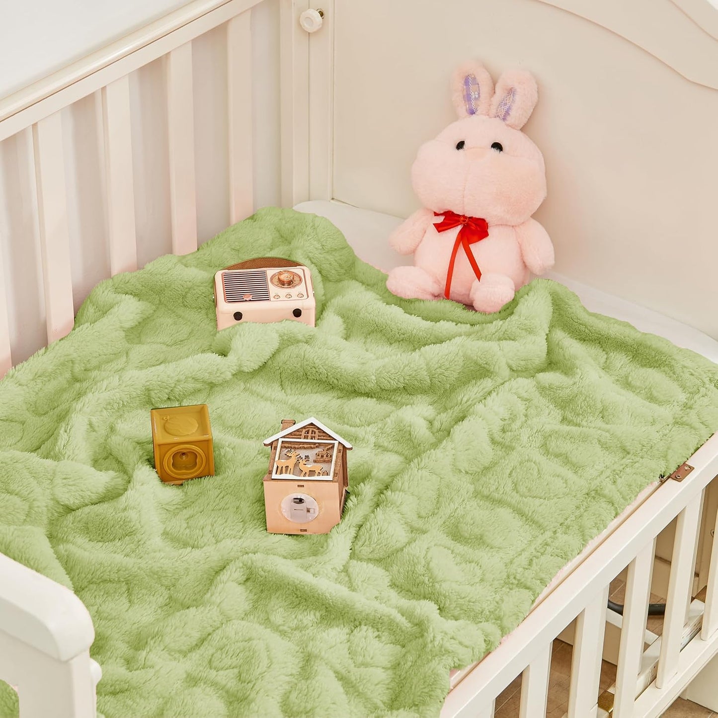 Yurhap Fleece Baby Blanket - Ultra Soft Heart Checkered Design for Boys & Girls | 30”x40” Green