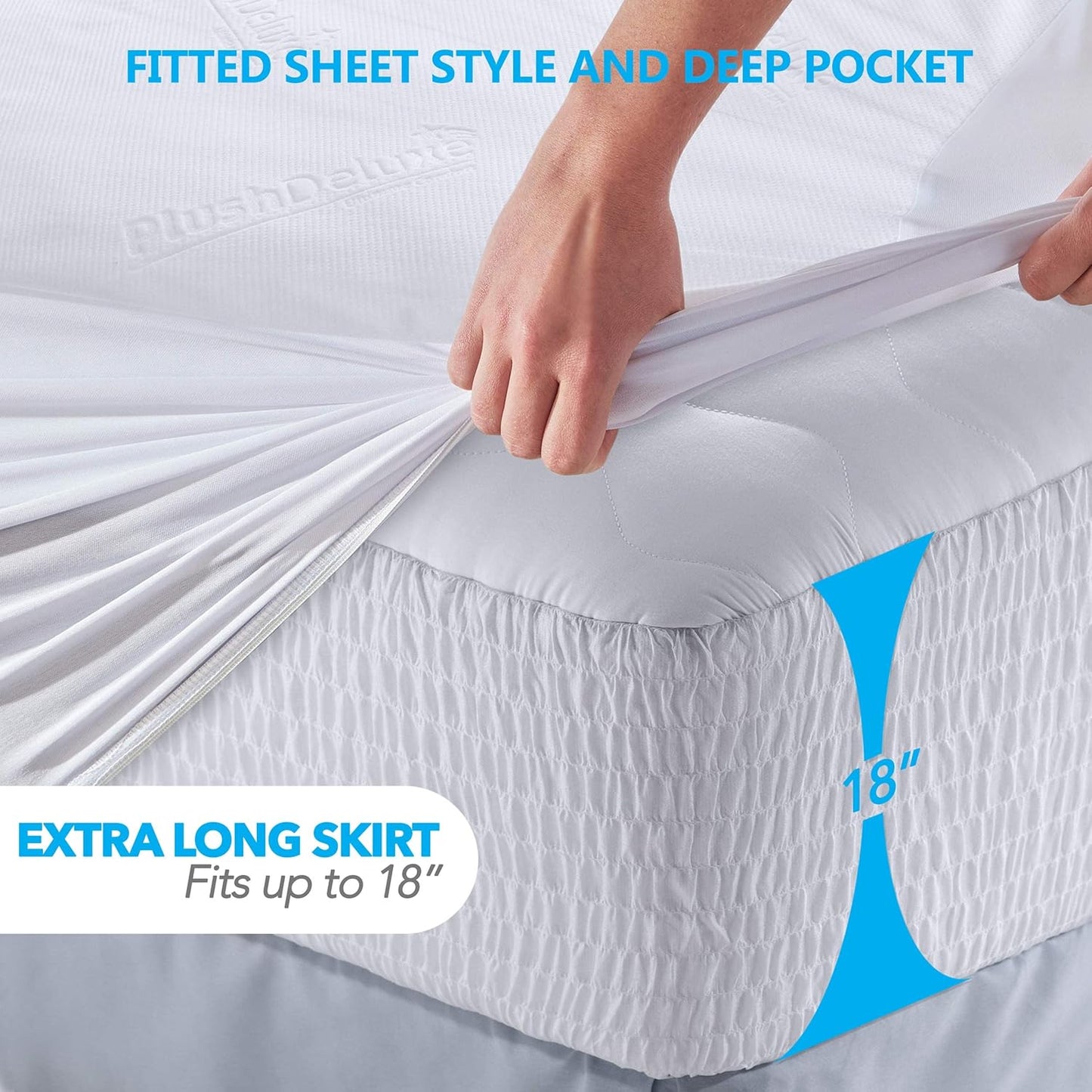 PlushDeluxe Premium Bamboo Mattress Protector - Twin Size, Waterproof & Ultra Soft for Comfort - White